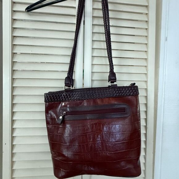 M Collection Handbags - Chic Dark Brown Croc-Embossed Shoulder Bag